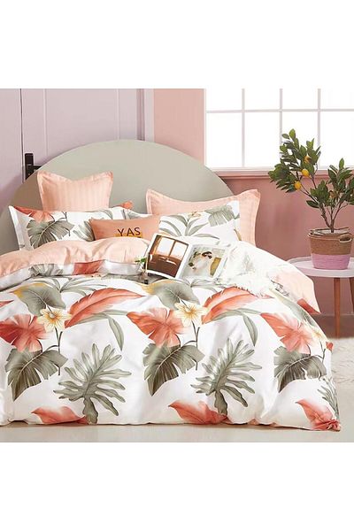 Pucioasa 100% cotton percale bed linen for 1 person, tropical leaves