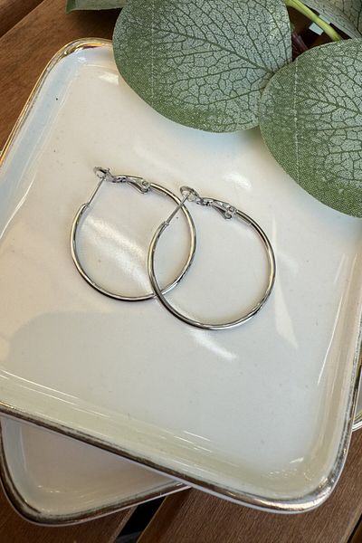 My Joyas Design Steel Hoop Earrings Silver (Diameter:3Cm)
