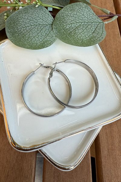 My Joyas Design Steel Hoop Earrings Silver (Diameter:4Cm)