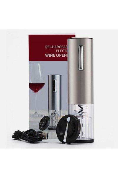 divendi-ro Electric wine bottle corkscrew with seal remover and USB cable, Silver
