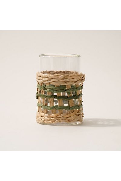 Dallaty glass and rattan 4pcs tea cup set, beige