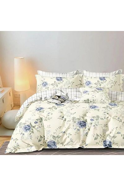 Pucioasa 100% cotton percale bed linen for 1 person, blue flowers