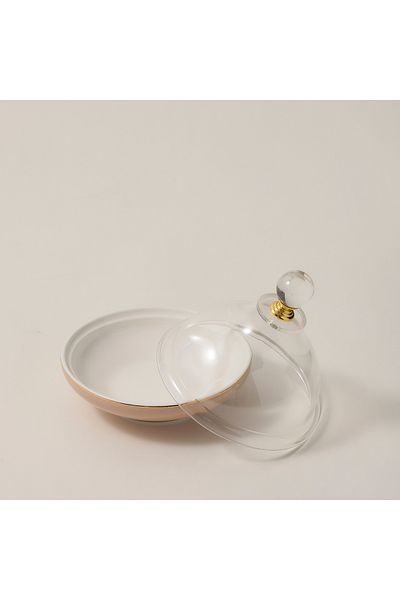 Dallaty beige porcelain date bowl with lid 13*13*12 cm