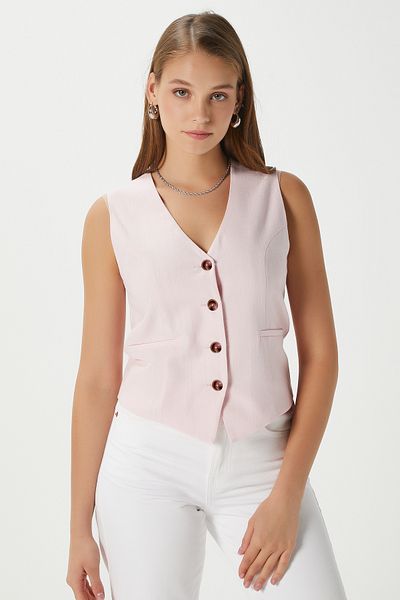 Ritnice Women's Hera Cotton Lined Pink Linen Vest