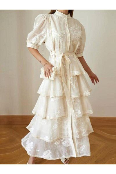Robin 38665 Tulle Sleeve Dress Natural