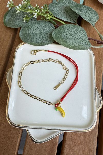 My Joyas Design Steel Red Drawstring Banana Anklet 21+5cm
