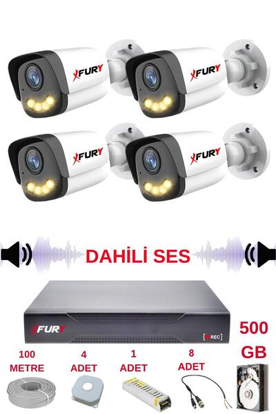 FURY 4 LÜ Sesli Gece Renkli Görüş Güvenlik Kamerası Su Geçirmez Güvenlik Kame...