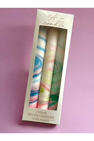 Ae'on candle studio Ae'on dekor mermer desen şamdan mum 3 lü paket (damlatmaz)
