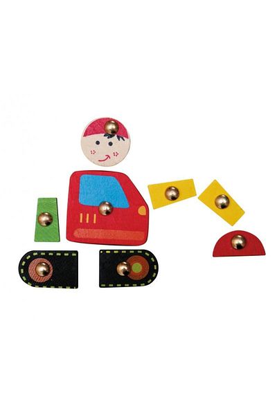 Divendi Construction game with cork board and various shaped thumbtacks and hammer