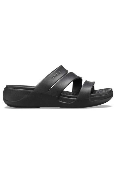 Crocs Monterey Strappy Wedge Slippers Black - Black 37-38 Eu - W7 Us