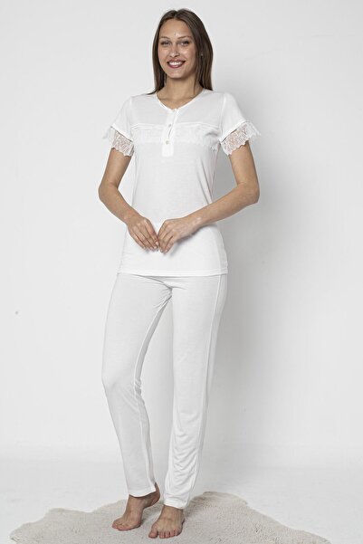 FLZ Short Sleeve Lace Detail Classic Pajama Set 88-113
