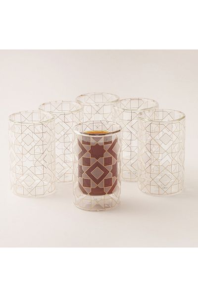 Dallaty Glass Tea Cups Set 6Pcs, Gold