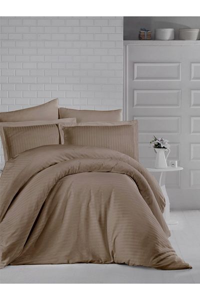 Pucioasa Thick damask bed linen 1 person, Brown