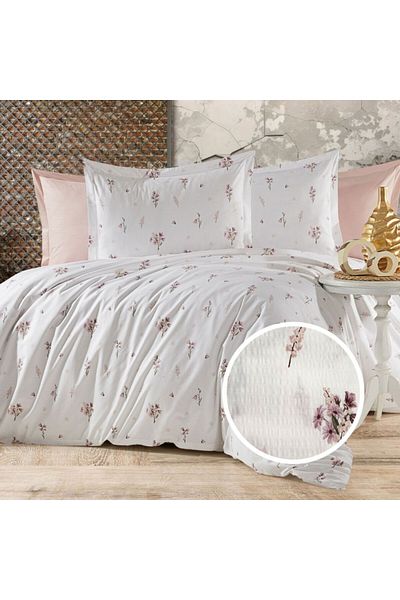 Pucioasa Crepe linen 1 person with pink flowers, 100% cotton, duvet cover 160x220cm
