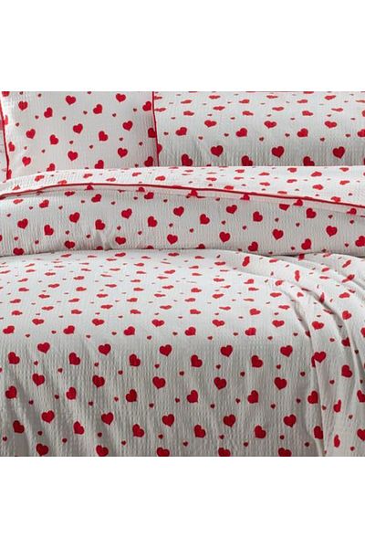 Pucioasa Crepe linen 1 person, 100% cotton, Red Hearts