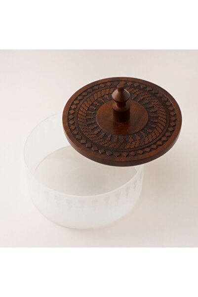 Dallaty Glass Dates Pot With Wood Lid M, Brown 15*15*13Cm