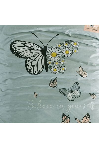 Pucioasa Single bed linen with butterflies, 100% cotton ranforce, Pucioasa, Daisy Love Green