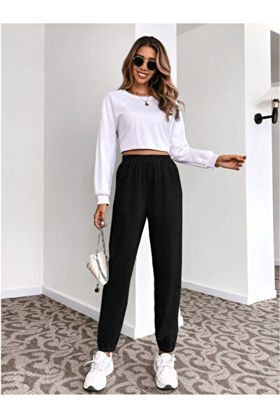 yx yustex sport Γυναικείο Μαύρο Παντελόνι JOGGER Μεγάλου Μεγέθους Loose Fit A...