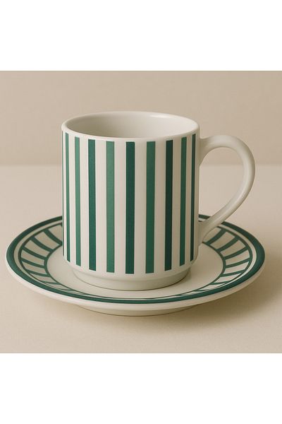 GÜLZE 2 Persons (4 Pieces) Emerald Model Special Design Luxury Coffee Cup Set (Pure Porcelain)