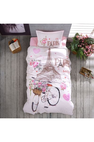 Pucioasa Bed linen 1 person with Eiffel Tower, 100% cotton ranforce, Pucioasa, Paris love