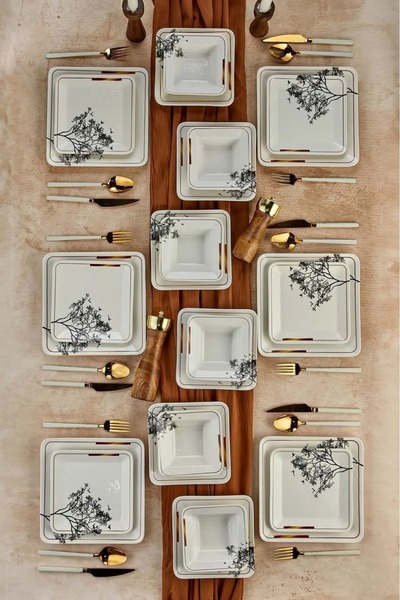 Erbaşlar Lüx Seramik Dilek Ağacı 24 Parça 6 Kişilik Yemek Takımı, Seti