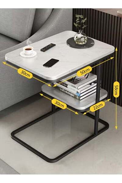 Taimi 4 Pieces Modern Luxury Rectangular Wooden End Table w -C-Shaped Coffee Table, 50x30x58cm