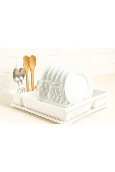 mastergold Plastic Dish Drainer 47.5x38.5x8.5 cm with Drain Tray Practical Rack for Drying Dishes Spoons Knives