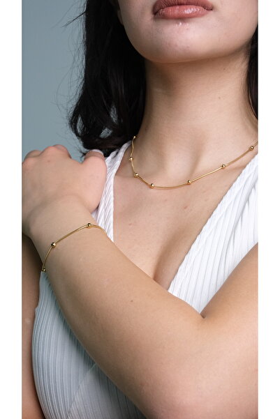 Dorika Model Gold Renk Topcuk Detay (Kolye&Bileklik 2'li Set)