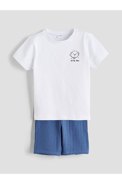 LC Waikiki White Printed Boys' Shorts Pajama Set