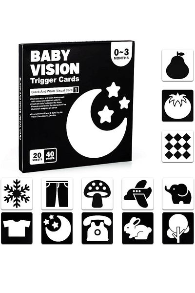 OEM Set of 40 Visual Cards, black and white and black and white and red, 0-3 and 3-6 months, Early Learning