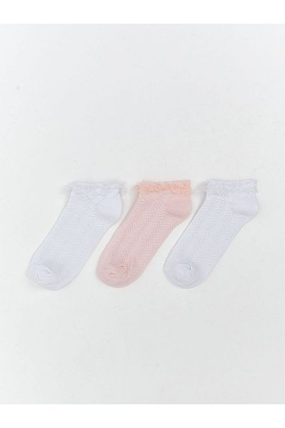 LC Waikiki Ecru Lace Detailed Girl's Booties Socks 3-Piece