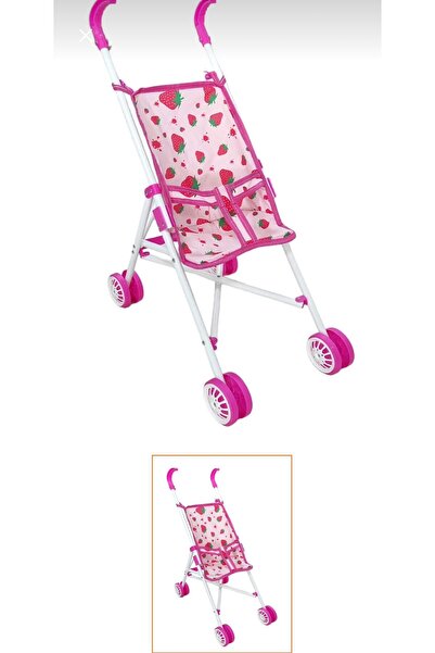 ela777 Oyuncak Metal Puset Katlanabilir Bebek Arabası Çilek Desenli Beyaz Renk