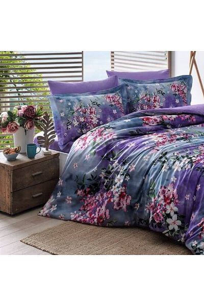 Taç 6-piece satin double bed linen with flowers, duvet cover 200x220cm, Tac Delux Digital Daphne