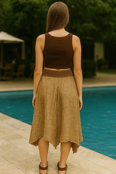 LaraLisa Collection Asymmetrical Cut Elastic Waist Muslin Washed Women's Skirt