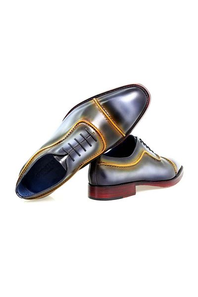 FRANCO CALVANI Black Gray Yellow Color Lace up Khaki Leather Men's Shoes