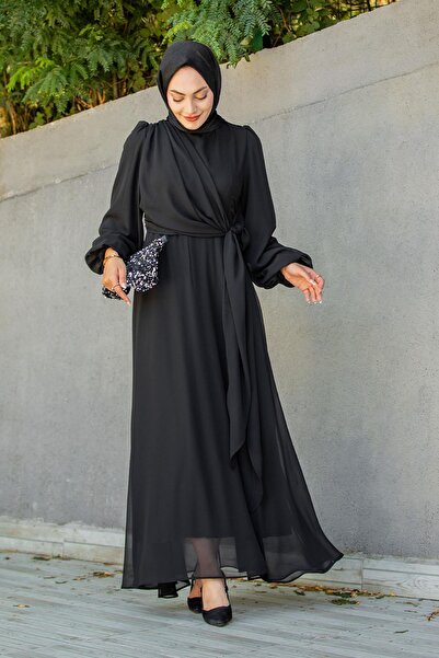 Tesettür Çarşım Narin Mat Şifon Tesettür Abiye-siyah