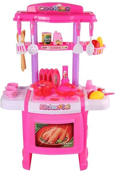 rexa Kitchen Play Set with Lights & Sound – Pink, 42.5 x 28 x 62 cm, Pretend Cooking Toy for Kids Ages 3+