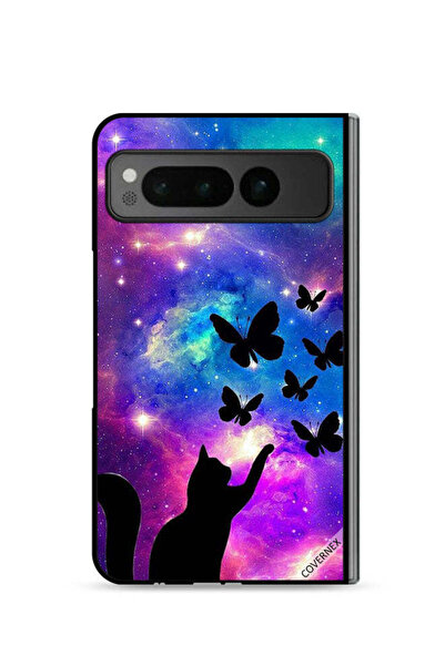 Covernex غطاء حماية لهاتف جوجل بيكسل فولد 5G بطبعة قطة وفراشات