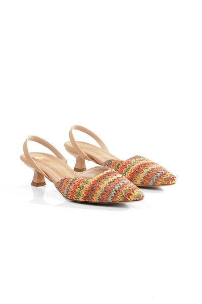 LUVETTO '' GİSELE '' Kilim Desenli Sivri Burunlu Arka Açık 5 cm Pino Ökçe Kadın Ayakkabısı Yeni Sezon