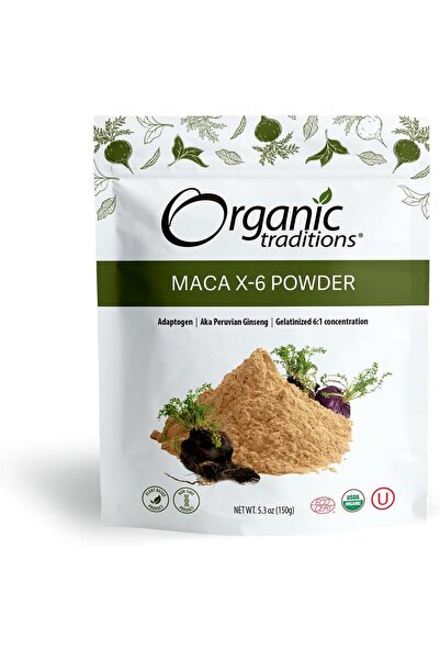 Organic Traditions مسحوق الماكا X-6 | ١٥٠ غرام | مُكيِّف | مُهَلْتَزَج بتركيز ٦:١ | حمية بيروفية