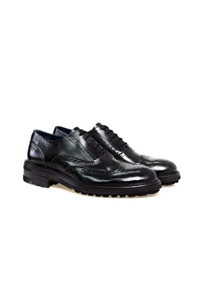 FRANCO CALVANI Black Color Lace-Up Genuine Leather Men's Shoes