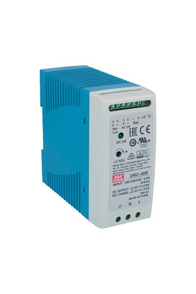 Meanwell Sursă de alimentare în comutație, 27.6V / 0.95A + 0.5A, șină DIN, rezervă - MEAN WELL DRC-40B