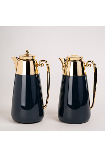 Dallaty set of 2 steel vacuum flask blue and matt silver 1L