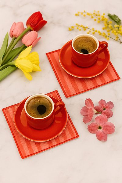 Evdek Pack of 2 Digital Printed Cocktail Napkins with Embroidery Detail Ds13