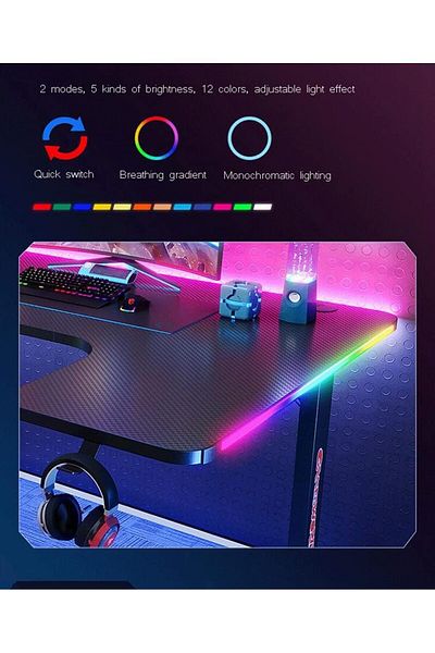 COOYA L-Shaped Gaming Computer Desk,1400*600*740mm,Waterproof & Anti-Slip,with Headphone Holder&Mug Holder