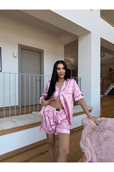 Lingeries Co Saten Kısa Gömlek Şort Pijama Takımı Tokalı Çeyizlik
