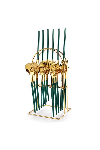 Trendy's Portuguese cutlery set, stainless steel 24 pieces, with stand, TRENDY'S, gray-gold