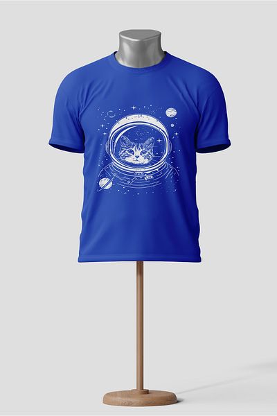 VERSCOVE Blue Colored Astronaut Cat and Galaxy Themed Unisex T-Shirt