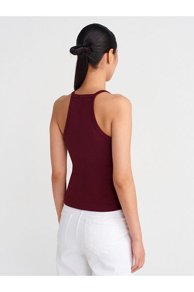 Dilvin 21106 Button Detailed Strap Undershirt-Burgundy