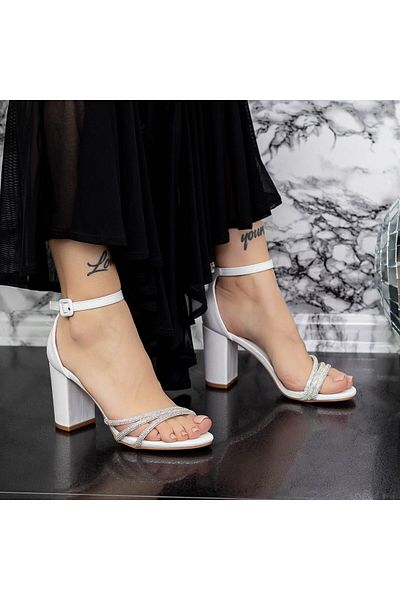 mei Women's Sandals with Thick Heels 2XKK28 White